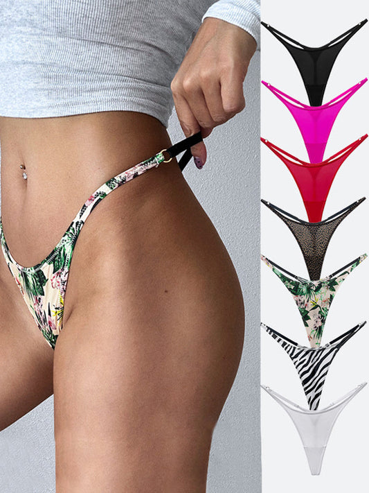 Sexy Silk Solid Color Print T-Back Panties