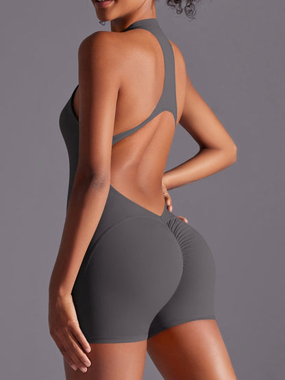 Zipper Backless Scrunch Bum Romper