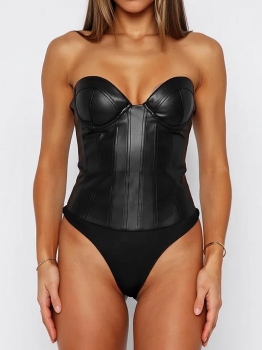Sexy Slimming Corset PU Strapless Bodysuit