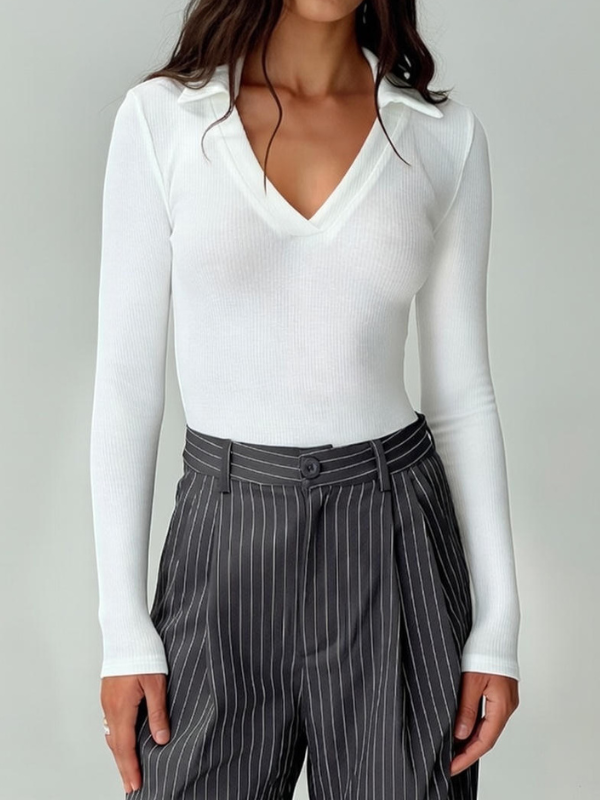 Fashion Sexy Slim-Fit Polo Collar Long-Sleeve Bodysuit