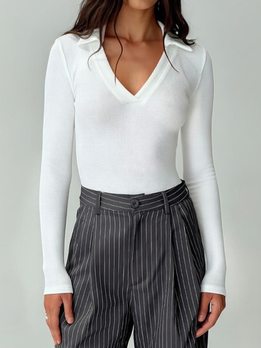 Fashion Sexy Slim-Fit Polo Collar Long-Sleeve Bodysuit