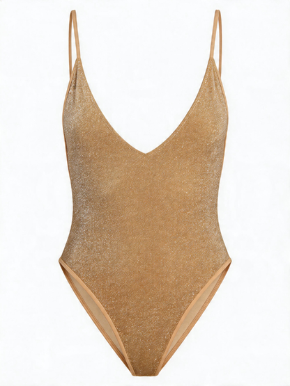 Brown Thin Strap Open Back One Piece