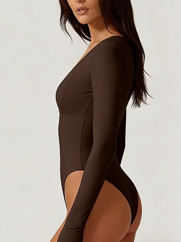Sexy Long-Sleeve Deep V-Neck Bodysuit