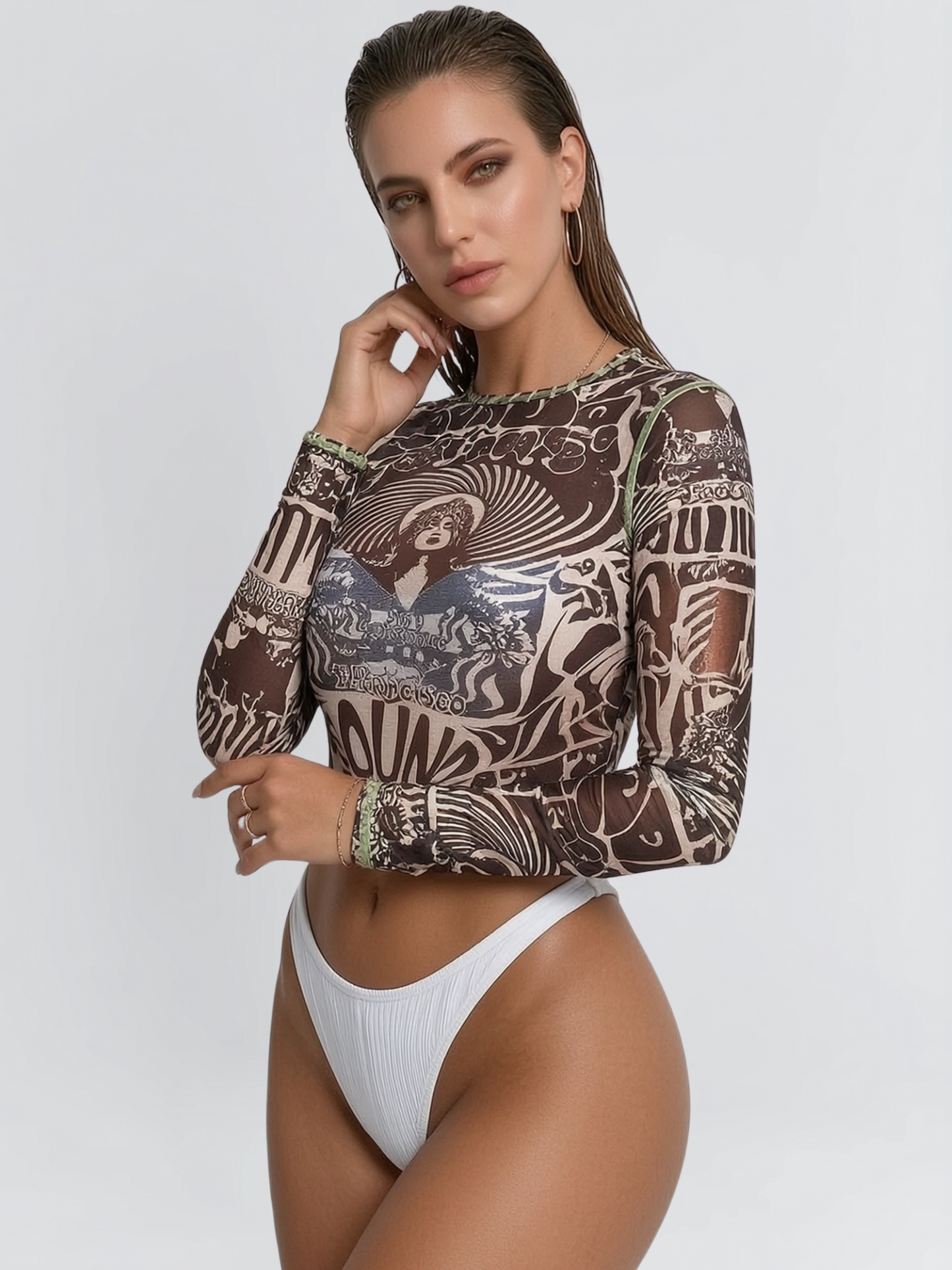 Sexy Mesh Print 3-pieces Bikini Set
