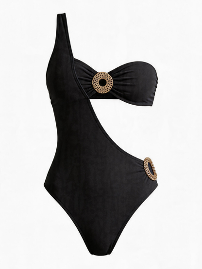 One Shoulder Metal Decor Cutout One-Piece