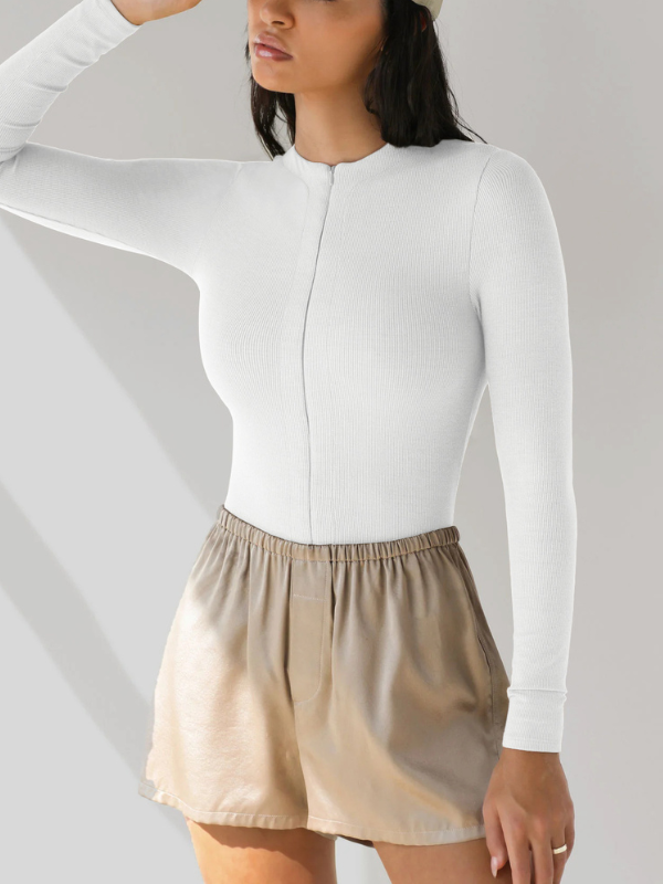 Long-Sleeve Zip Slim-Fit Knit Bodysuits