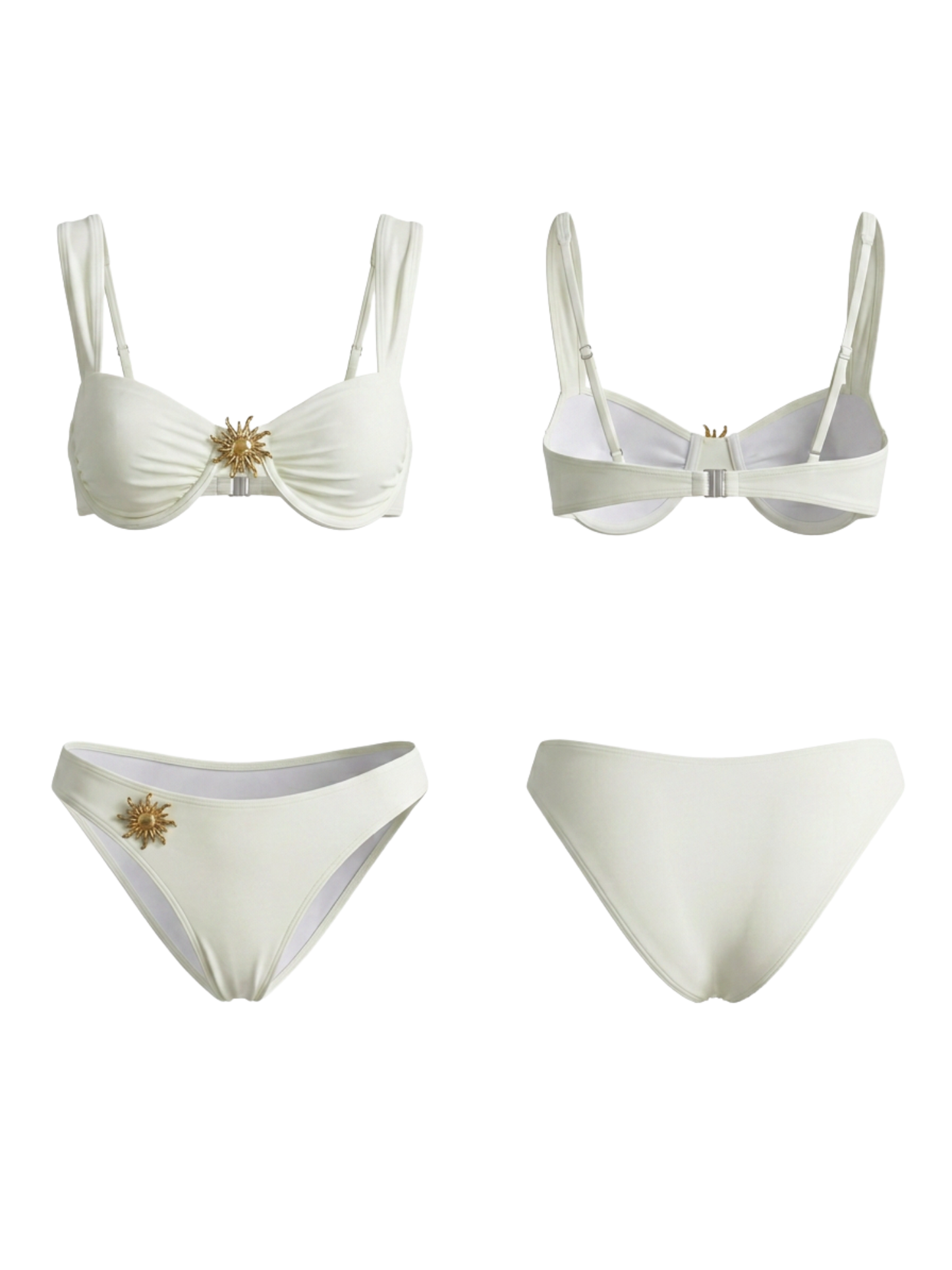 Cream Sunflower Underwired Bikini with Tie-Skirt 3-Piece Set