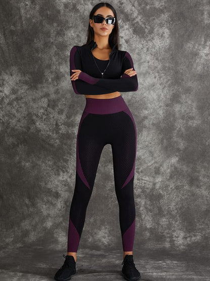 3 Pieces Long Sleeve Zippers Fitness Suit