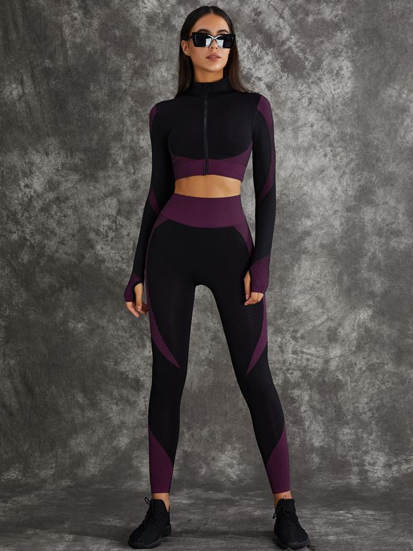 3 Pieces Long Sleeve Zippers Fitness Suit
