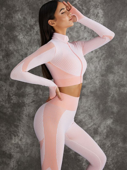 3 Pieces Long Sleeve Zippers Fitness Sportswear