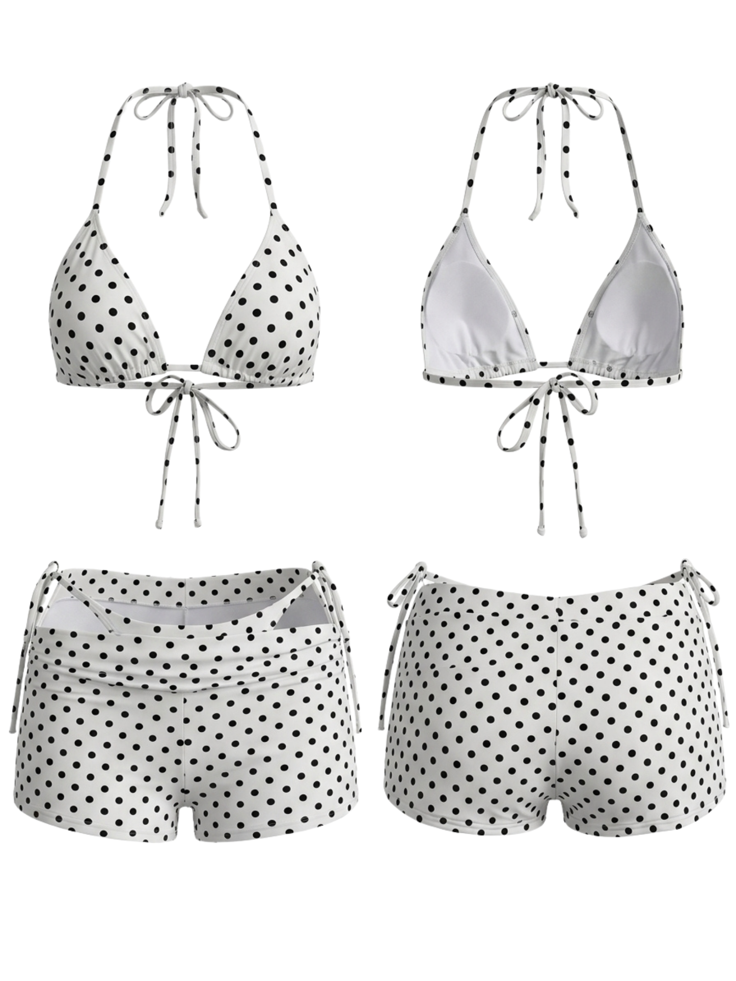 White Polka Dot Bikini with Matching Short Cover-Up 3-Piece Set
