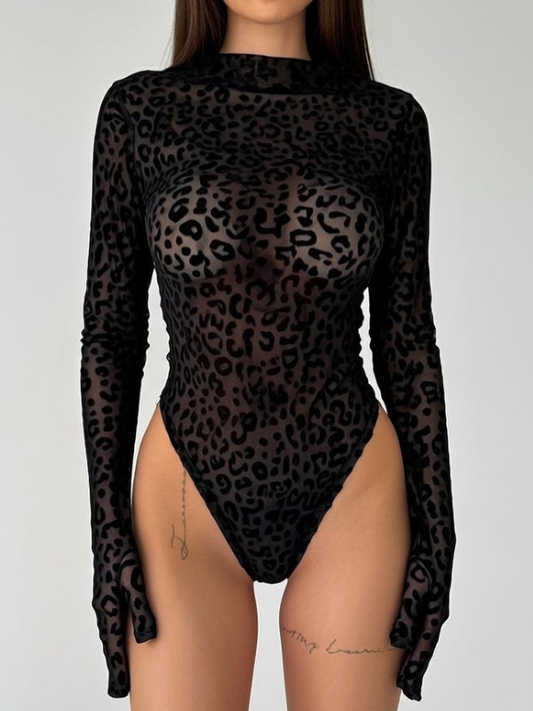 Leopard Print Mesh Bodysuit