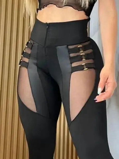 ZASUWA Damen „Stitching Sexy“ Cutout Mesh Zipper Leggings