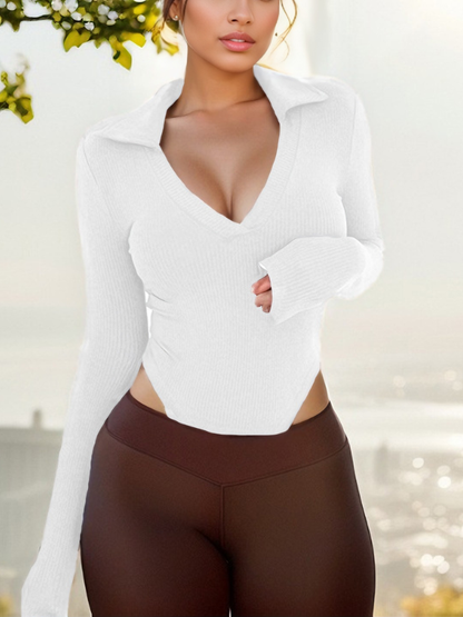 Sexy Trendy Slim-Fit Polo Collar Long-Sleeve Bodysuits