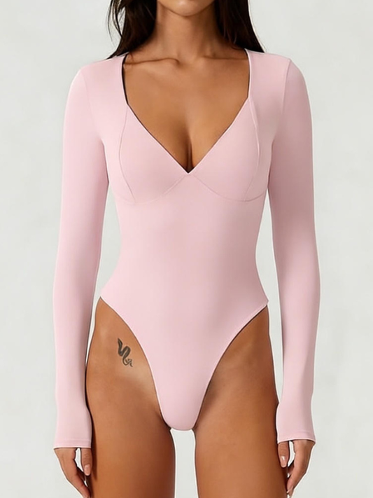 Sexy Long-Sleeve Deep V-Neck Bodysuit