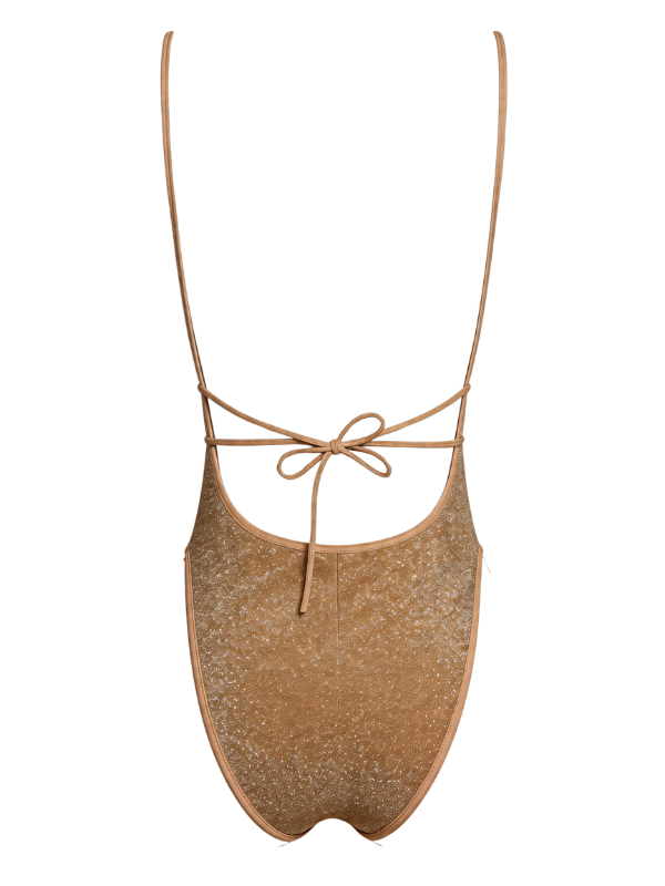 Brown Thin Strap Open Back One Piece