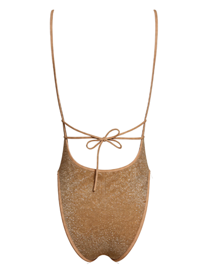Brown Thin Strap Open Back One Piece