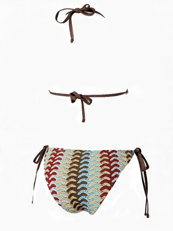 Crochet Striped Halter Cutout One-Piece