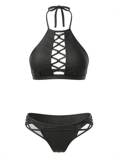 Sexy Cross Hollow Out Halter Bikini Set