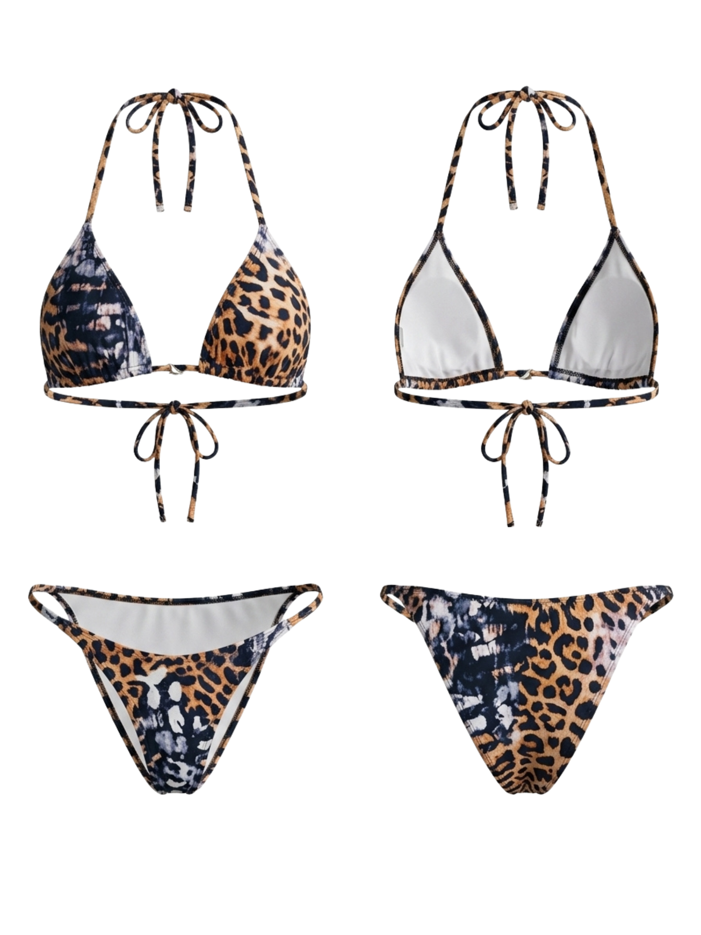 Leopard Print Halter Triangle Top & Low-Rise Thong Bikini