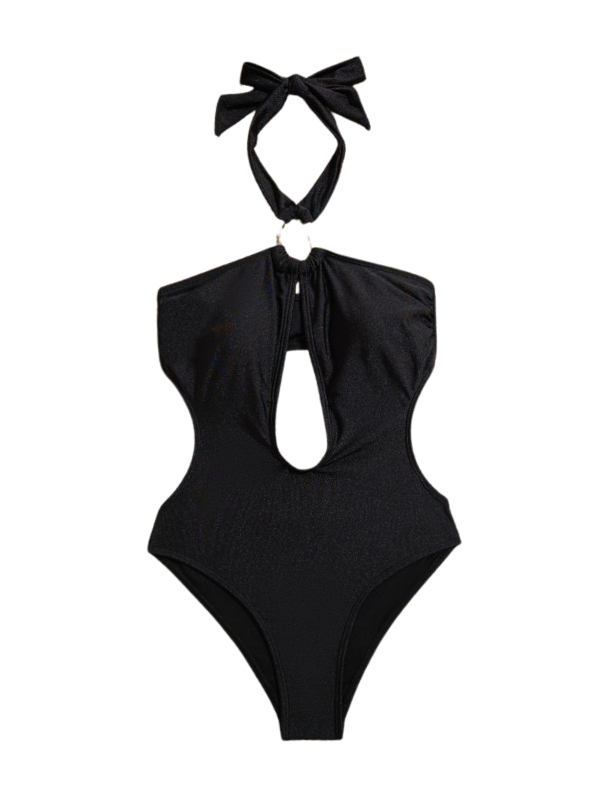 Fashion Metal Ring Halter Sexy One Piece Swimsuit