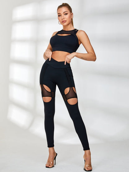 Unique Cutout Mesh High-rise Leggings
