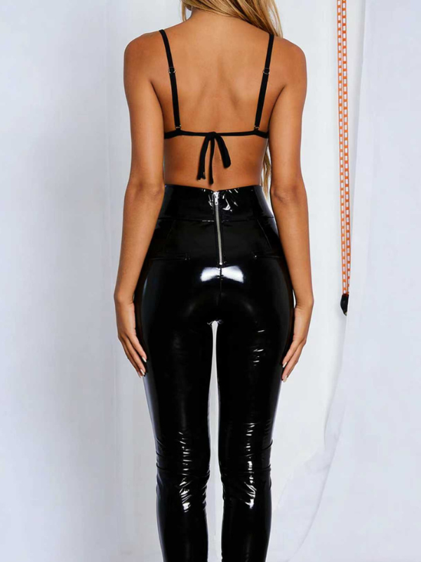 Glossy Faux Leather Zipper Leggings
