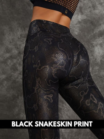 ZASUWA Damen-Leggings aus PU-Kunstleder mit Schlangenmuster