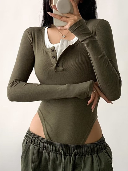 Color-Block V-Neck Ribbed Fashion Bodysuit
