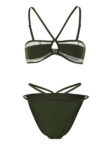 Mesh Spliced Halter Cutout Front Bikini