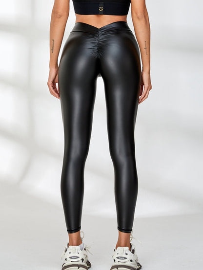 Fly Eye Contrast Color Faux Leather Deep V Back Scrunch Bum Tracksuit