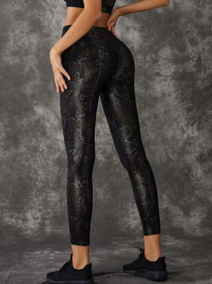 Super Stretchy Faux Leather Black Snake Print Leggings
