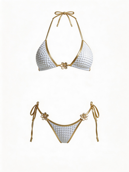 Sexy Halter Contrast Color with Metal Bikini Set