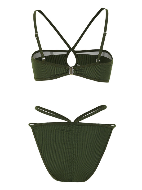 Mesh Spliced Halter Cutout Front Bikini