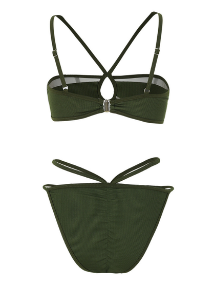 Mesh Spliced Halter Cutout Front Bikini
