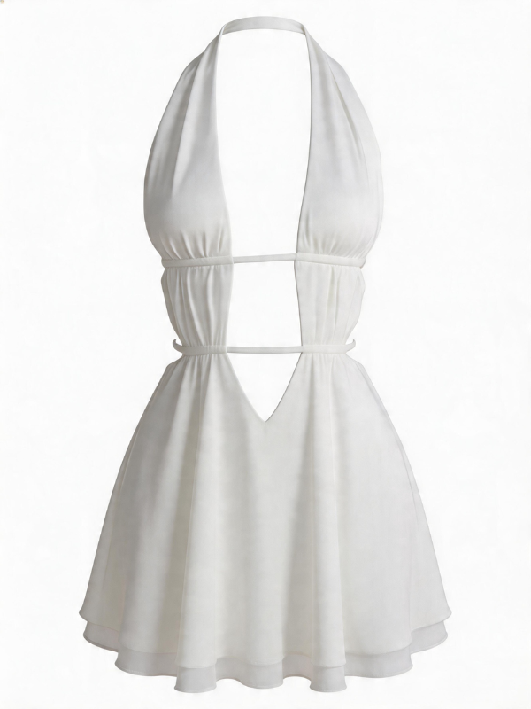 Halter Cutout Tie Back A-Line Mini Dress