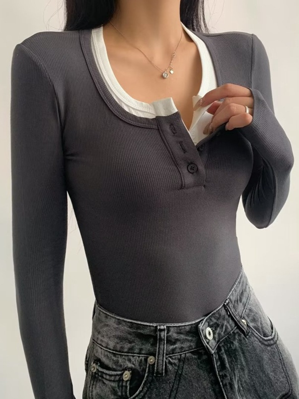 Color-Block V-Neck Ribbed Fashion Bodysuit