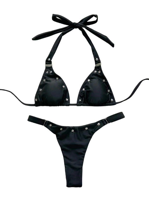 Metal Rivet Open Back Tie Bikini