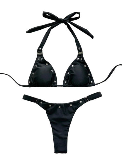 Metal Rivet Open Back Tie Bikini