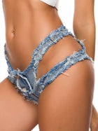 Retro Frayed Back-Zipper Denim Micro Shorts