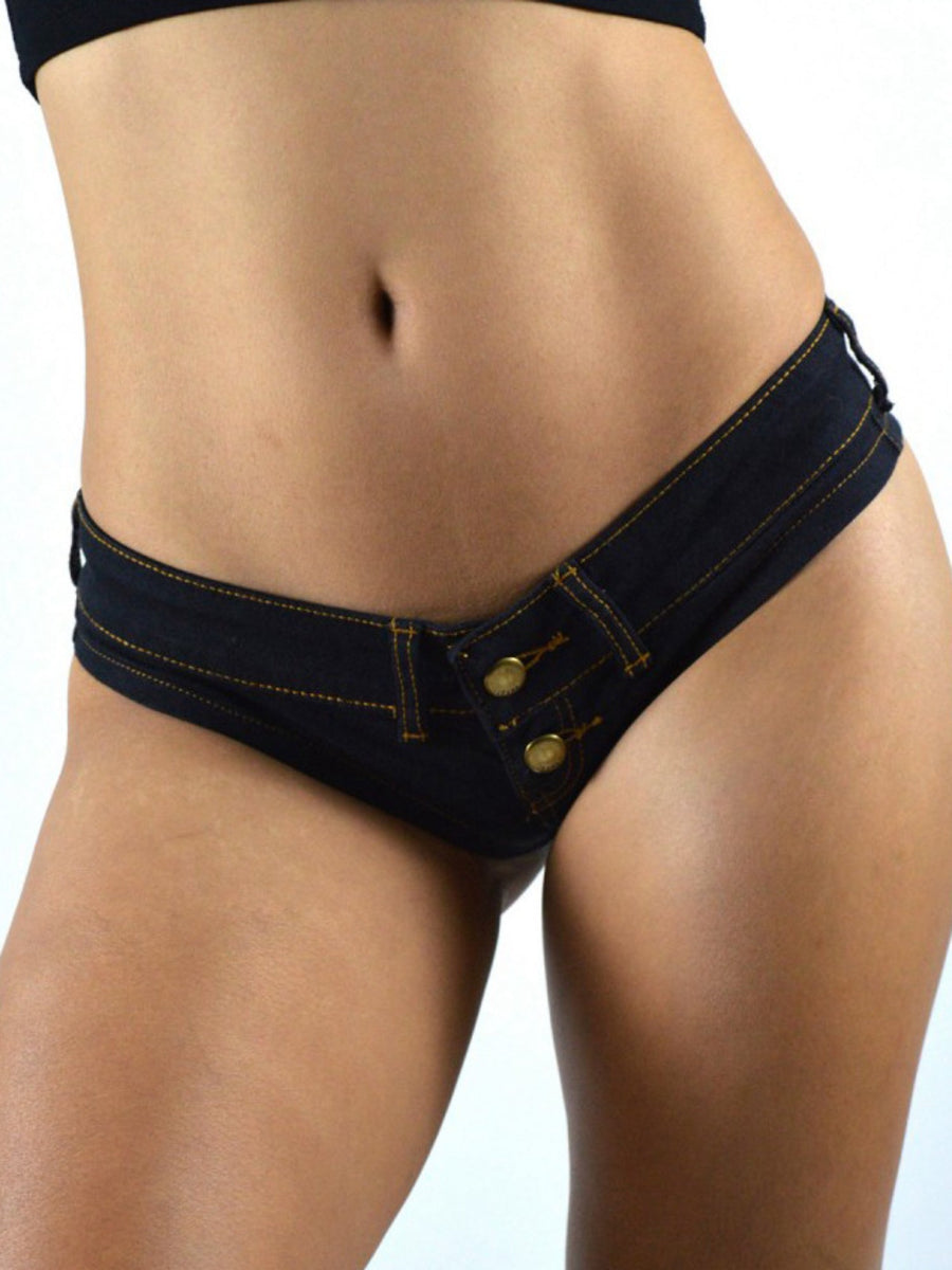 Sexy Dark Denim Double-Button Low-Rise Shorts
