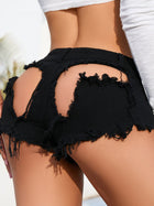 Front & Back Cutout Distressed Frayed Denim Low-Rise Shorts