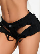 Front & Back Cutout Distressed Frayed Denim Low-Rise Shorts