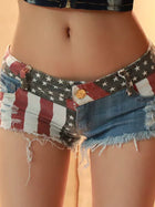 Spicy American Flag Print Distressed Denim Booty Shorts