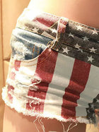 Spicy American Flag Print Distressed Denim Booty Shorts