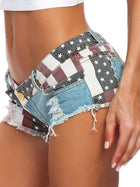 Spicy American Flag Print Distressed Denim Booty Shorts