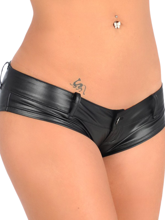 Low-Rise Shiny Faux Leather Micro Shorts