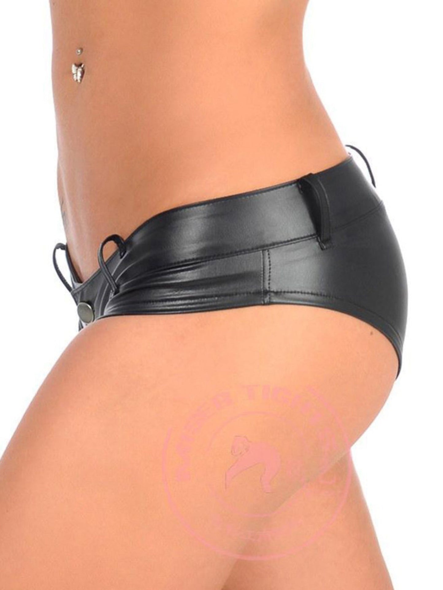 Low-Rise Shiny Faux Leather Micro Shorts