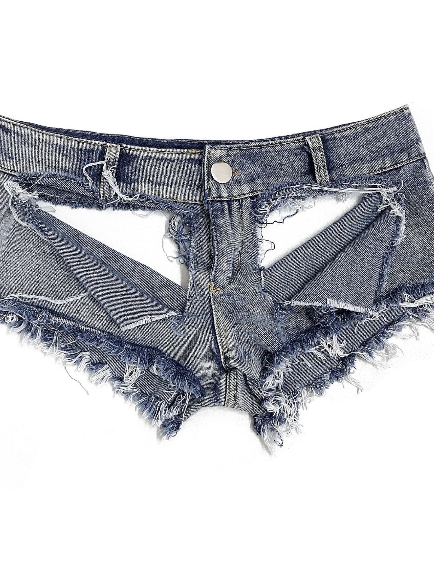 Sexy Frayed Raw Hem Ultra Short Denim Booty Shorts