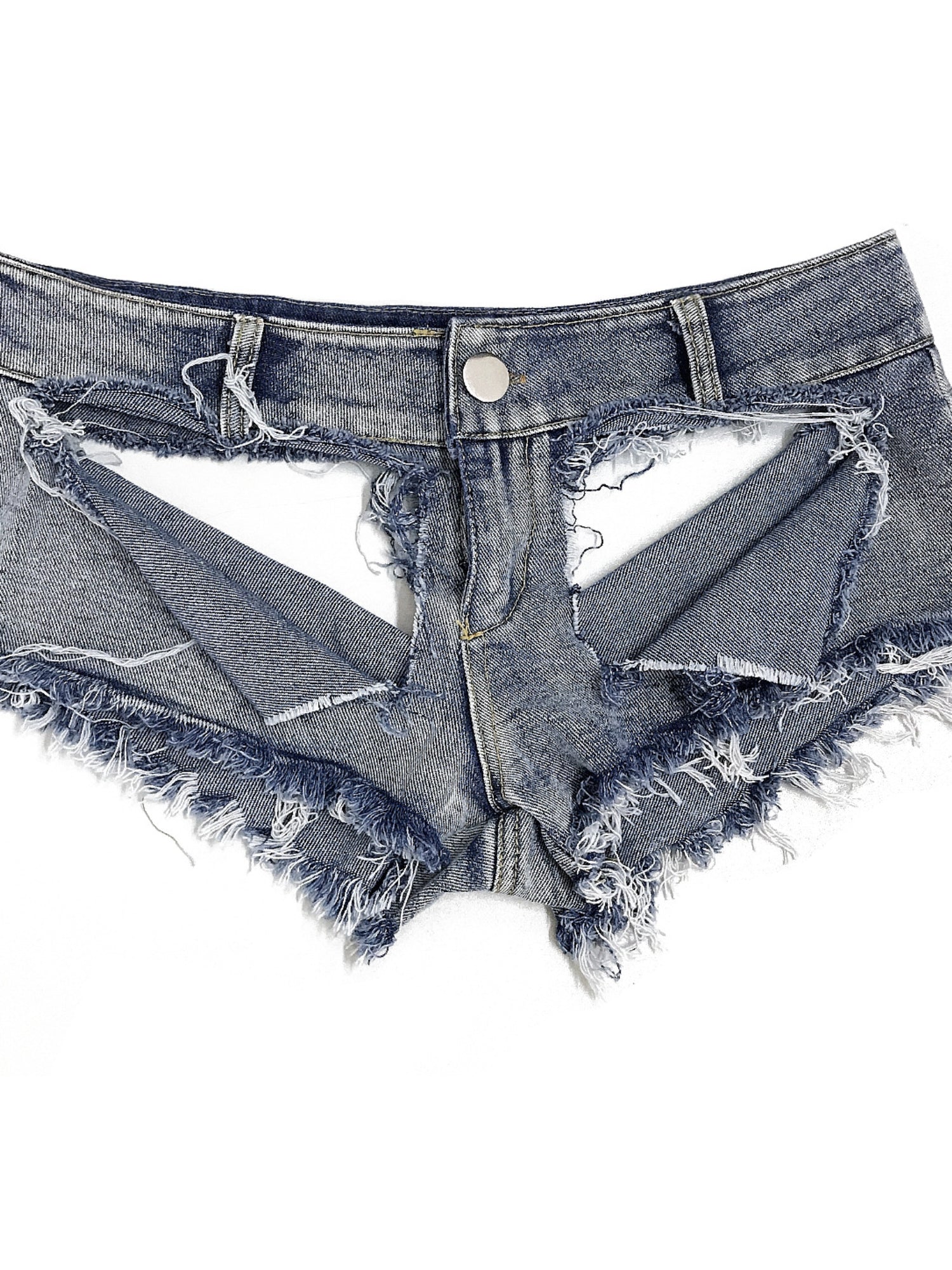 Sexy Frayed Raw Hem Ultra Short Denim Booty Shorts